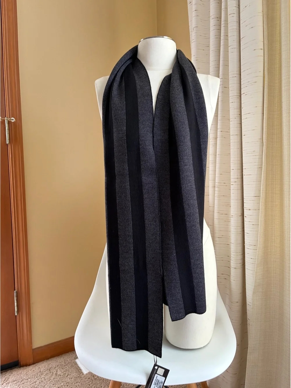 Roberto Cavalli Scarf 100% Wool Grey Black Striped Men Women Italy Authentic NWT